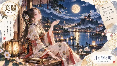 月明かりに舞う蝶と古の町の詩