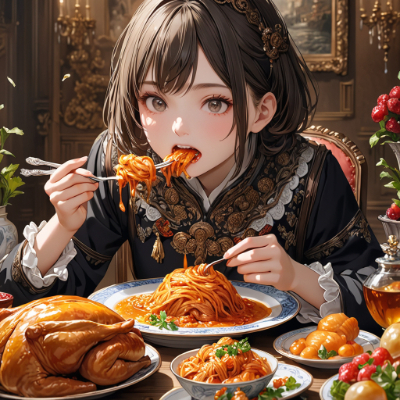 お題：おいしい（美味しそうに食べる少女）