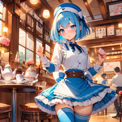 水色髪の店員さん