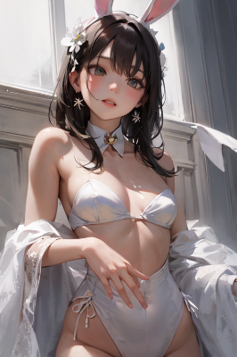 メイドにバニー着せられるお嬢様。あなた達ね～．．いけないお仕置きされたいのね。