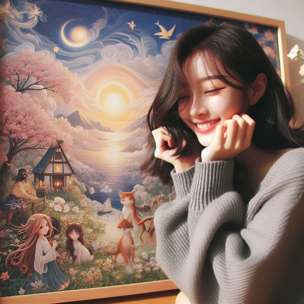 絵画を楽しむ笑顔