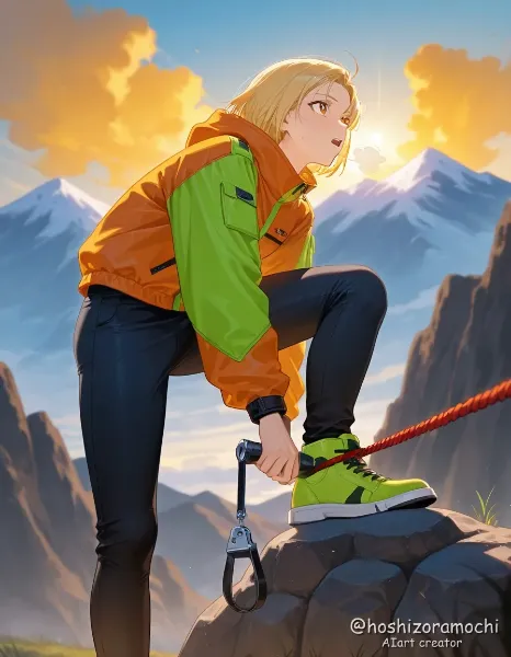 朝日に挑むクライマー・遥 / Haruka, the climber challenging the morning sun