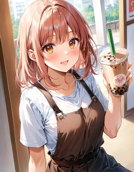 カフェの少女と甘いミルクティー