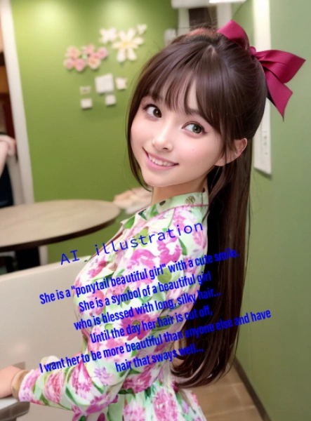 ポニーテール美少女は花柄ワンピース