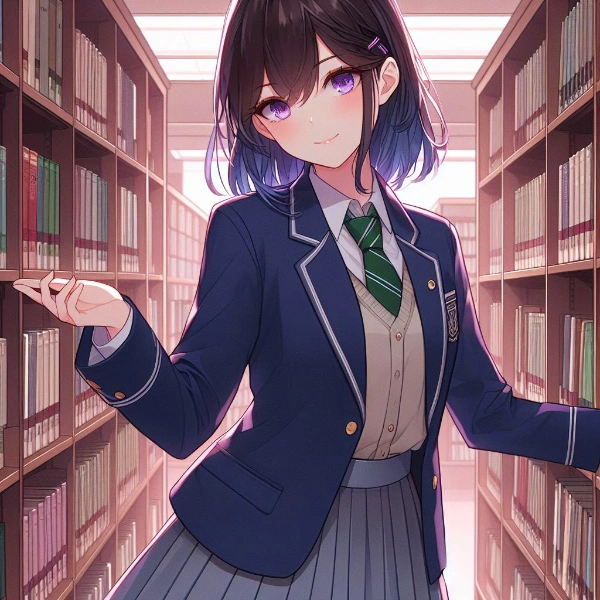 図書室にいる、セミロング少女＊(7枚)