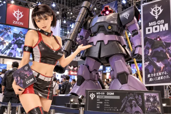 スカート付きのモビルスーツを説明するミニスカギャル