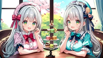 双子メイドの桜ティーパーティー