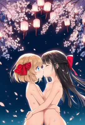 夜桜の下のゆり