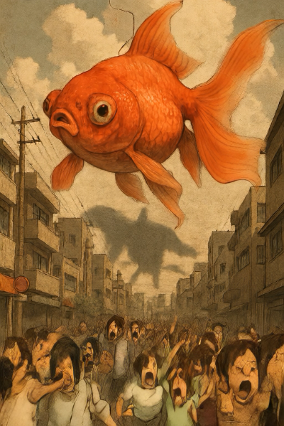 すくった金魚が街中に落ちてきて