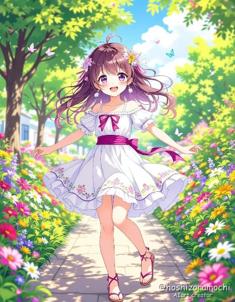 花園で踊る妖精のような少女 - A fairy-like girl dancing in a flower garden