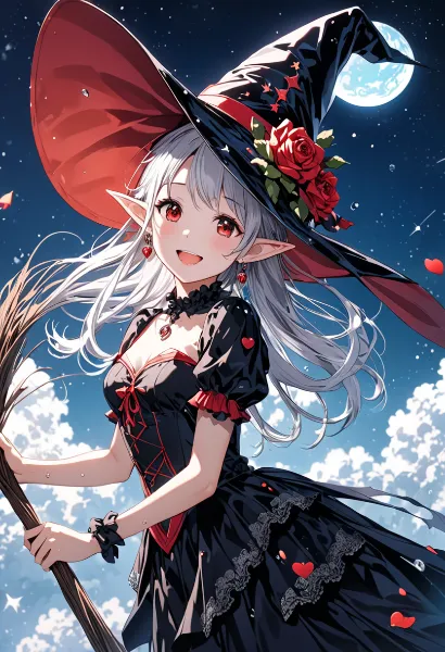 月夜に舞う恋するエルフ魔女