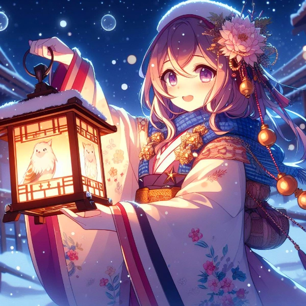 雪灯籠と女の子＆男の子＊(6枚)レトロモダン街シリーズ112