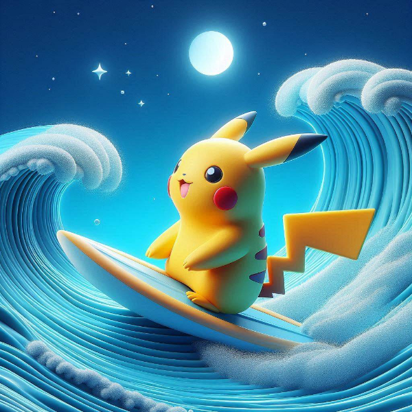 波に乗ってる黄色い電気ネズミ