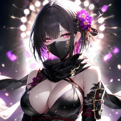 紫の光に浮かぶ仮面の美女