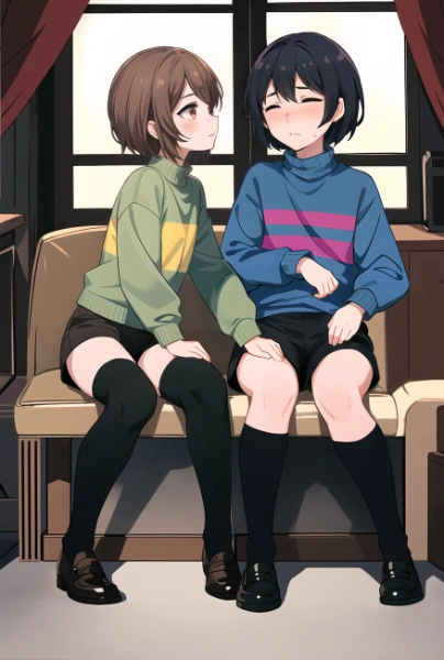 Chara petting Frisk\'s thighs gently ver2