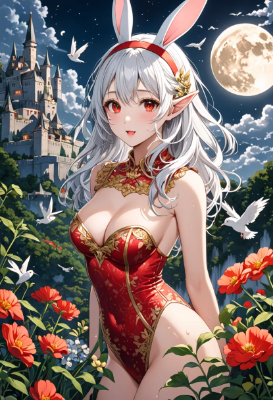 夜の赤バニーエルフ