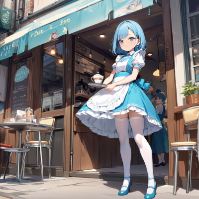 お昼の青髪ウエイトレスさん
