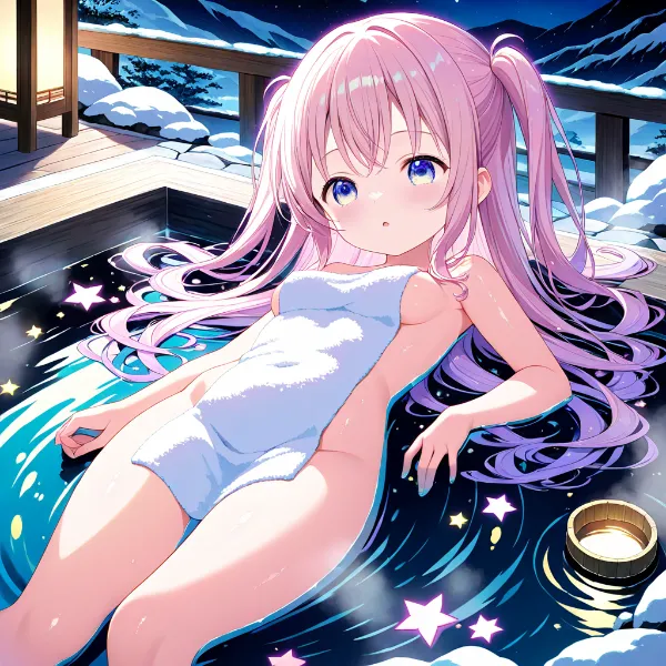 温泉で横たわる