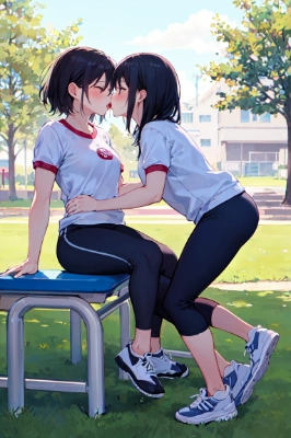 学校グラウンドでキス