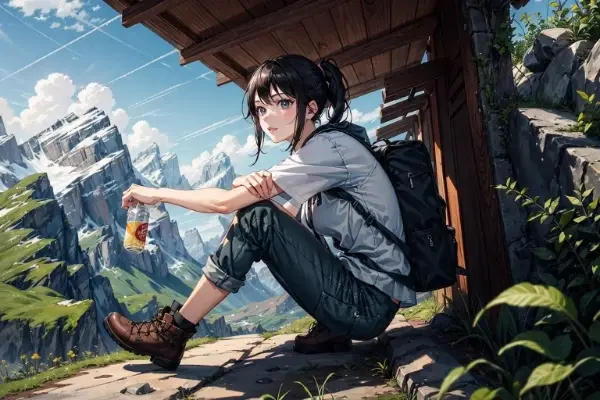 休憩中の山岳少女