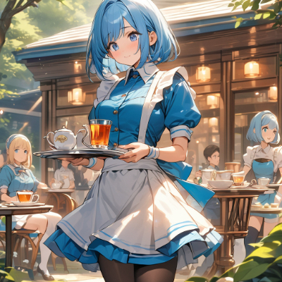 水色制服のウエイトレスさん