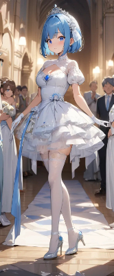 ウエディングドレス姿の青髪さん