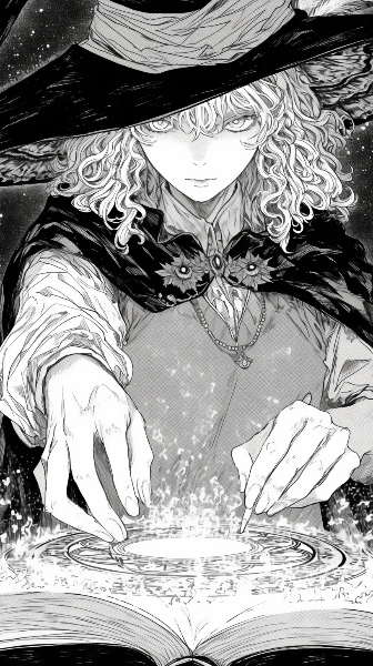 魔法世界で魔法陣を描いている魔法使い🪄