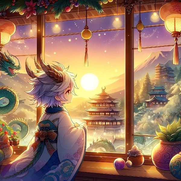 朝日を眺める龍神の子