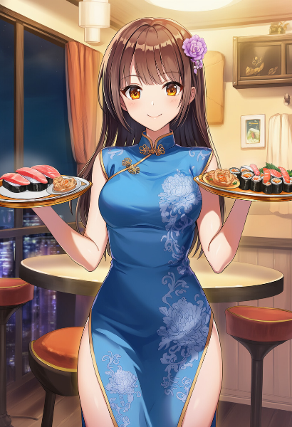 寿司を運ぶチャイナ美少女
