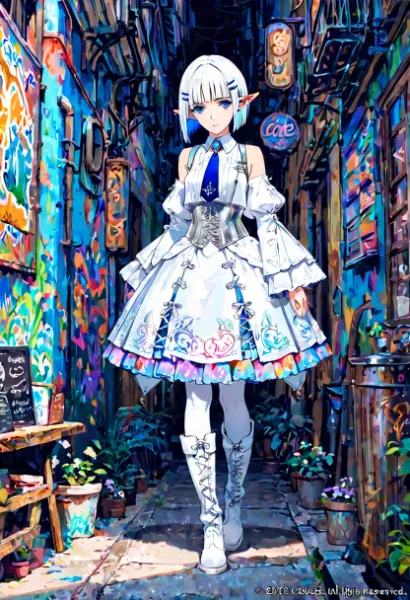 路地をゆく白銀のエルフ