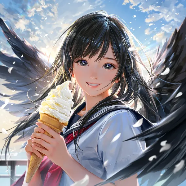 矢田硝子(ヤタ・ガラス)　笑顔でアイス・・・