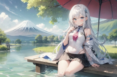 富士山と銀髪ちゃん