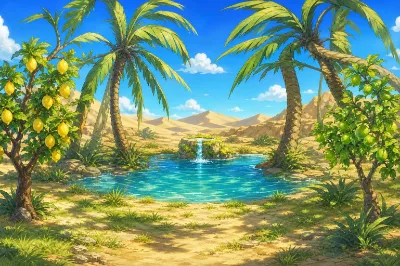AIの餌を手描きした上で生成した画像　オアシス