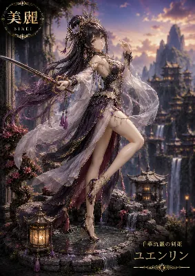 紫の剣姫が舞う幻想の夕陽