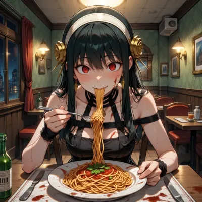赤いソースに染まる夜のディナー