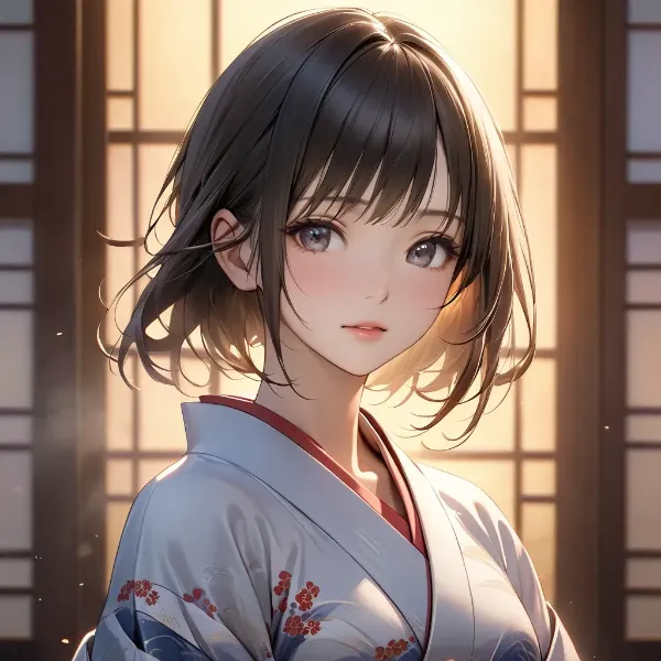 朝陽に照らされた浴衣少女