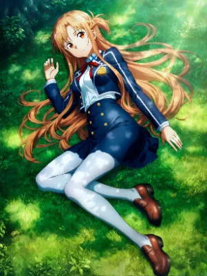 草むらで寝そべっているアスナさん