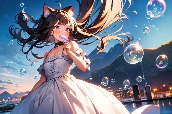 シャボン玉を吹きまくるねこ