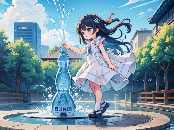 ラムネが吹き出す噴水