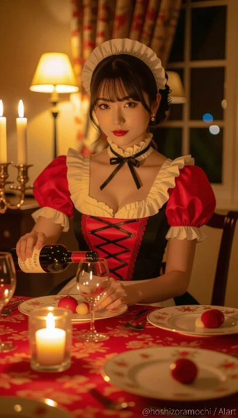 夜の給仕 ― 赤メイドと誘う視線