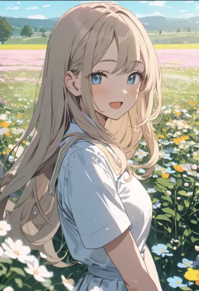 花畑で微笑む少女の秘密の冒険