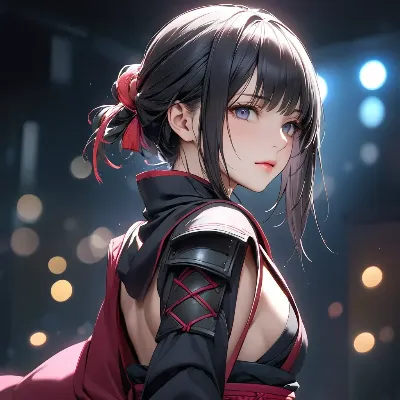 夜の街に佇む黒髪の戦姫