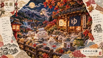 月夜の湯に集う見えない仲間たち