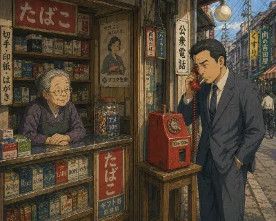 昭和の商店街　タバコ屋さんの赤電話