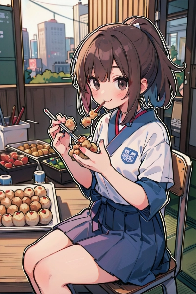 大阪でたこ焼きを食べる女やさかい