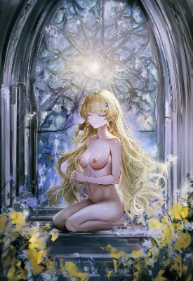 神殿でヌード姿で祈るフィービー