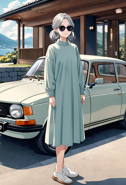 湖畔の銀髪美女