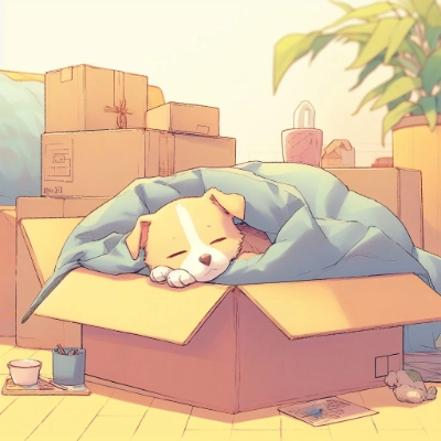 箱中で寝ている犬