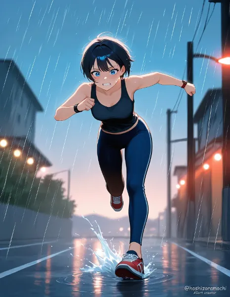 雨を切り裂くランナー・美咲 / Misaki, the runner cutting through the rain