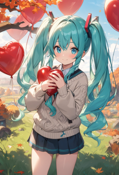 赤いハートとセーターのミク